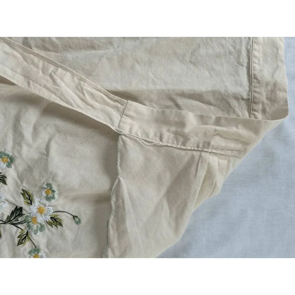 Handmade Kitchen Apron, Cream Colored, Embroidered, Pocket, Tie, Flowers,